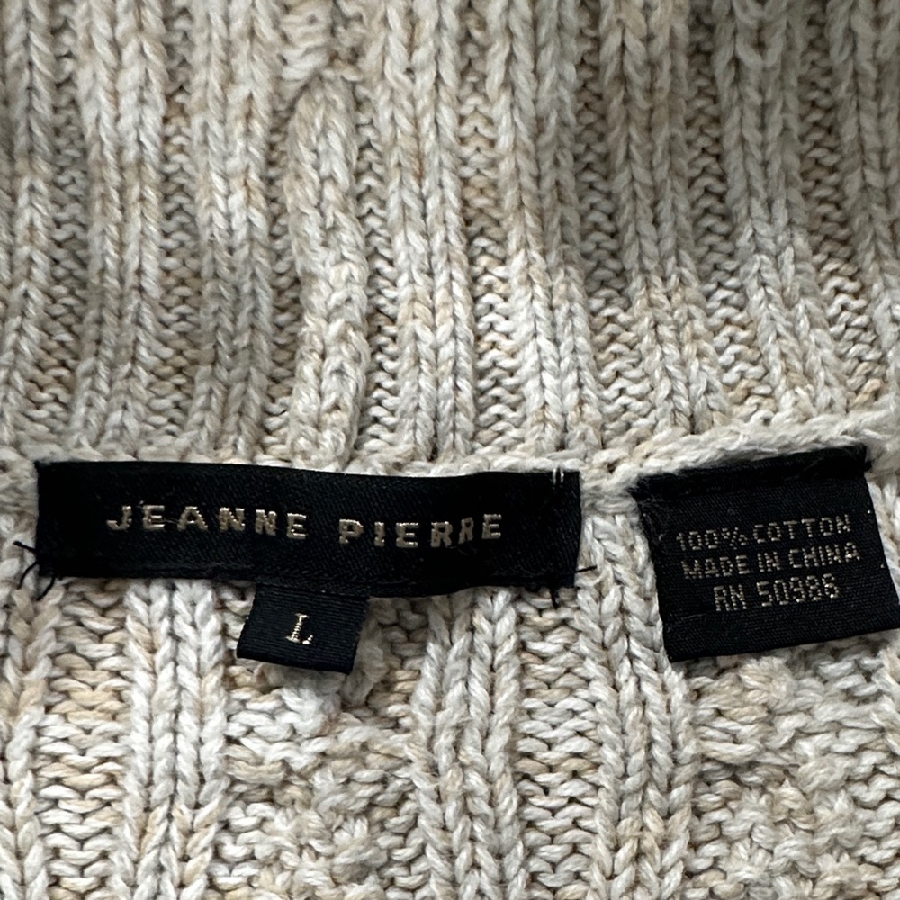 JEANNE PIERRE 100% Cotton Tan Beige Brown Cable Knit Cowl Neck Sweater Size L - Picture 12 of 12